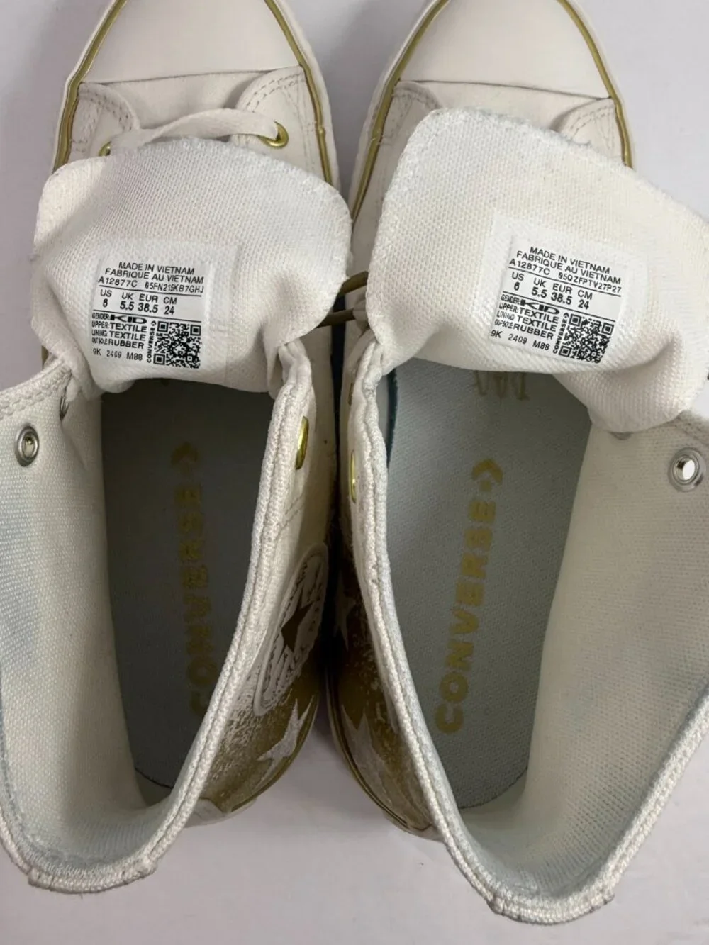 Converse Chuck Taylor All Star Eva Lift Kids Size 6 White Gold Metallic A12877C
